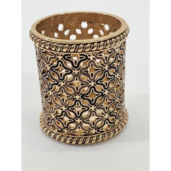 SET 3 St. John Home Enamel Open Design Gold Tone Candle Votives Holders Designer